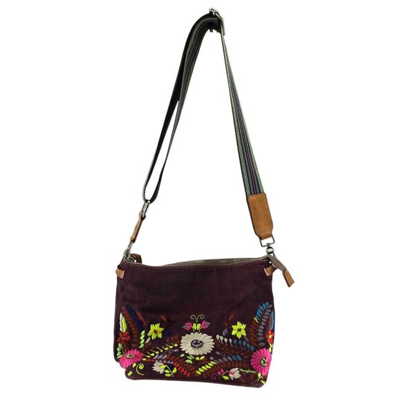 Consuela Crossbody Purse Sonoma Wedge Floral Embroidered Bohemian Hippie Red - Picture 1 of 15